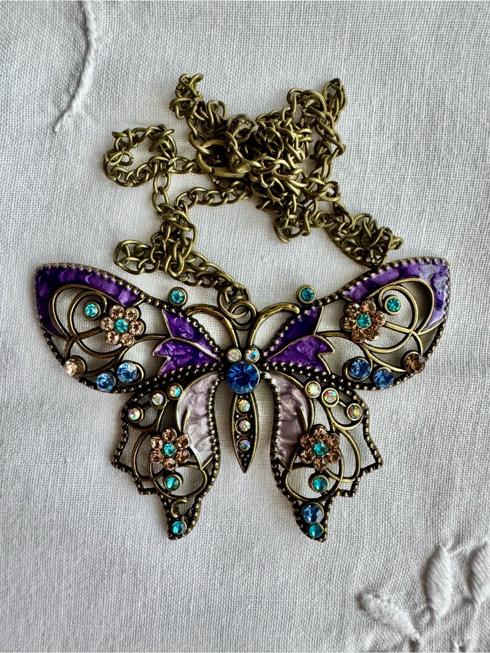 Butterfly Pendant Necklace Crystal Accent , 24” chain butterfly 3” x 2”